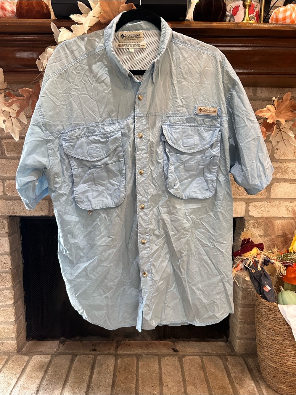 Columbia Light Blue Short-Sleeve Fishing Shirt Jacket EUC